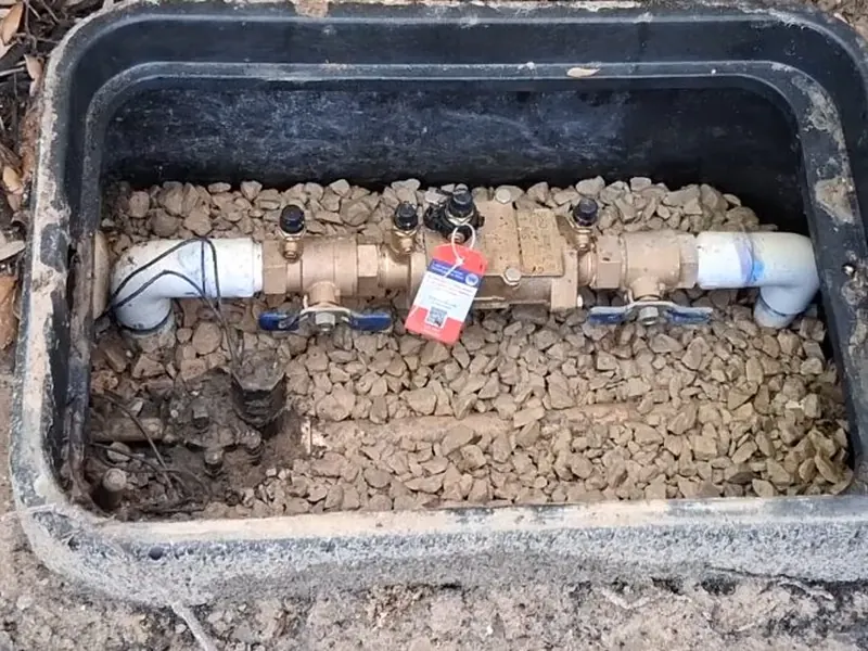 A backflow preventer assembly is checked at the shutoff valves and test ports near Cerritos, CA on Backflow Testing & Prevention in Cerritos, CA body bft 002