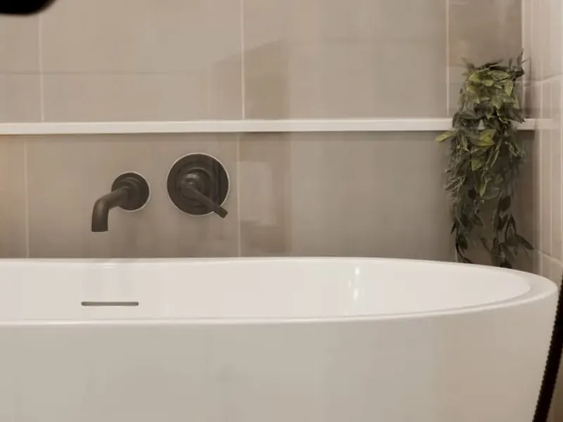 Bathroom plumbing work is shown around the tub, shower valve, or open wall area near Cerritos, CA on Bathroom Plumbing & Remodel in Cerritos, CA