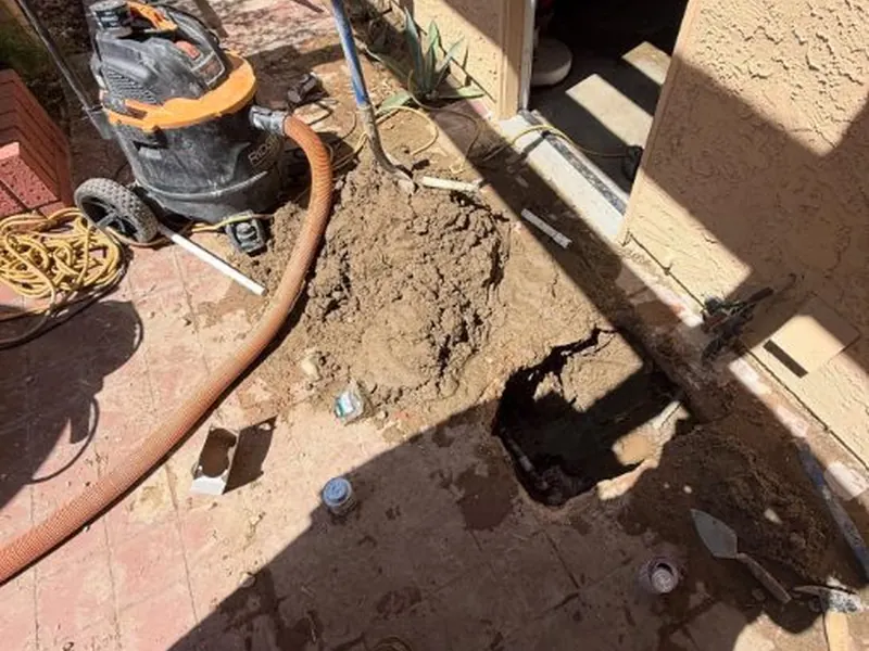 Leak detection work exposes the pipe area so the failure point can be confirmed near Cerritos, CA on How Slab Leak Detection Works in Cerritos Homes