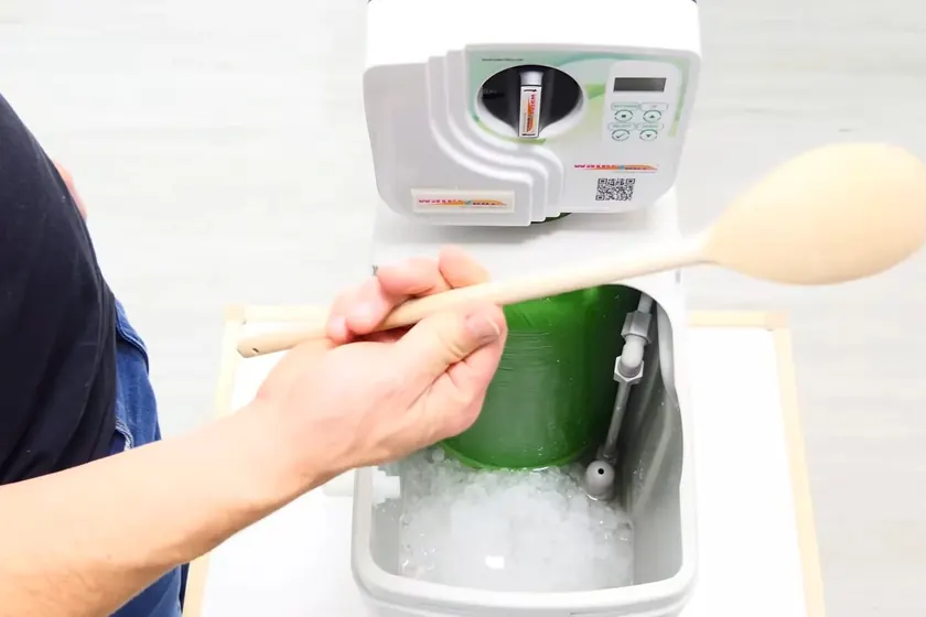 A water softener system is inspected with its brine tank, valve head, or inlet piping visible near Cerritos, CA on Water Filtration Options for Cerritos Central Basin Groundwa
